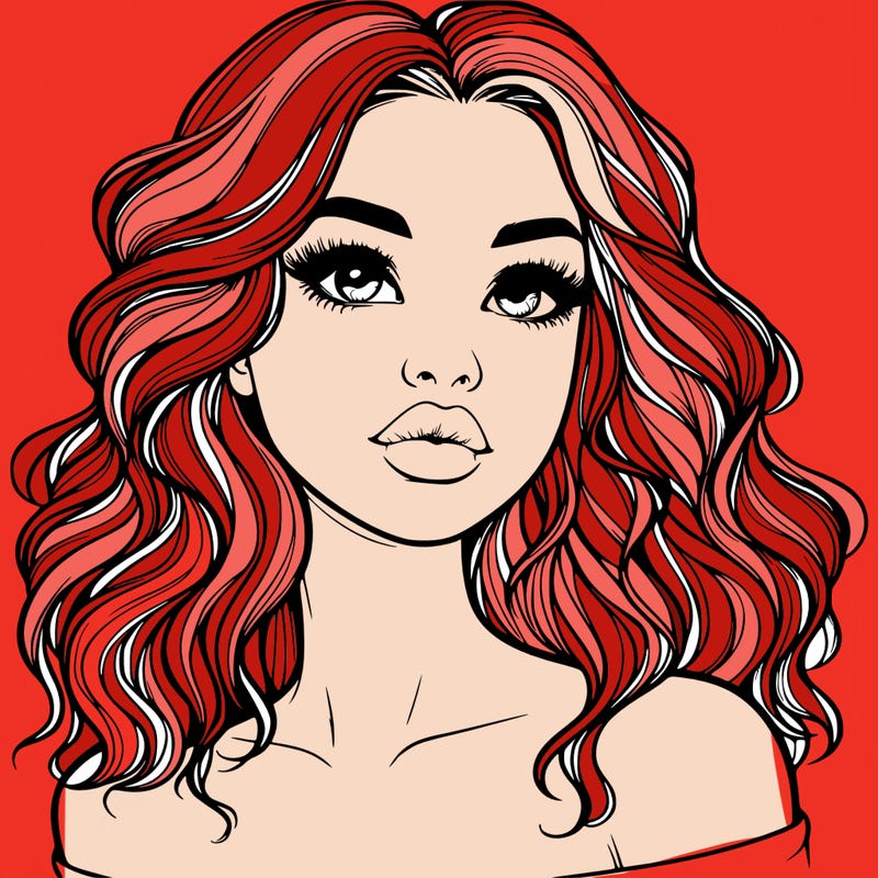 realistic girl with wavy hair and lips