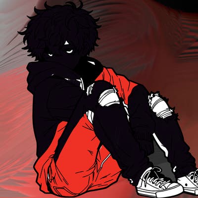 a male hoddie ripped jeans messy hair anime