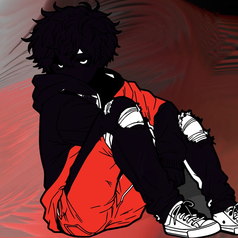 a male hoddie ripped jeans messy hair anime