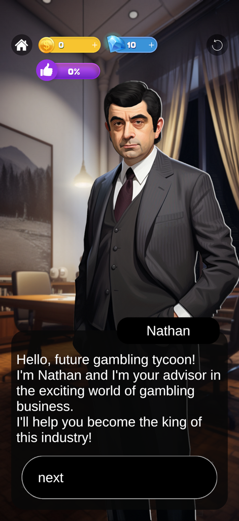 Nathan the business advisor character in Fortune World Adventure Game introduction