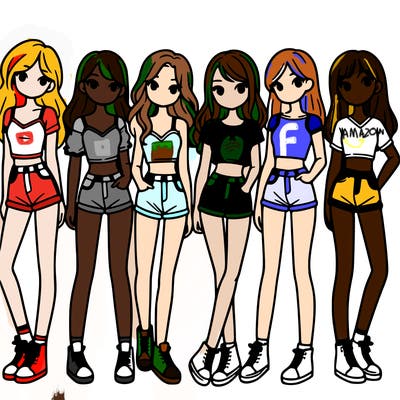 a group of girls wearing crop tops and shorts