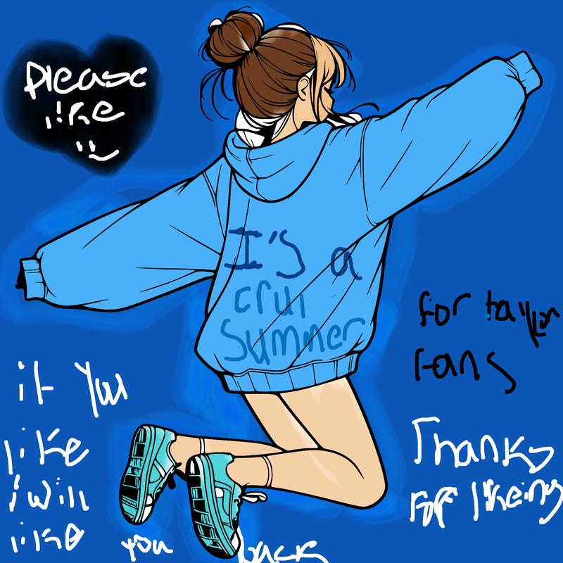 realistic girl jumping with a bun and oversized sweatshirt