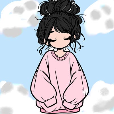 girl with baggy sweatshirt and messy bun