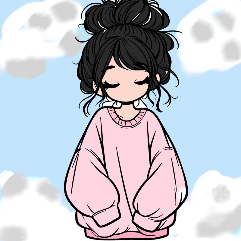 girl with baggy sweatshirt and messy bun