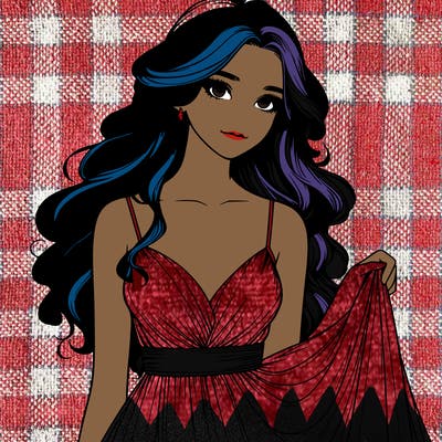 realistic girl in flowy silky prom dress