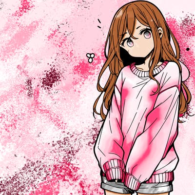 manga teen girl  in a sweater and baggy pants