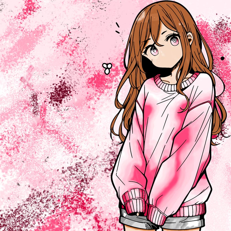 manga teen girl  in a sweater and baggy pants