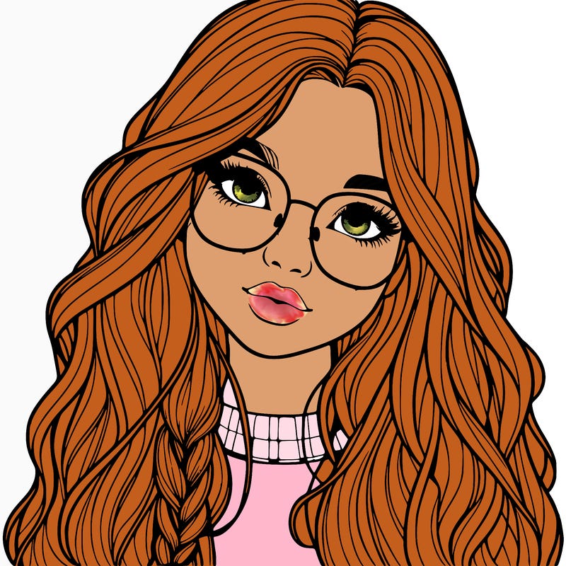 girl with long hair and freckles and glasses realistic