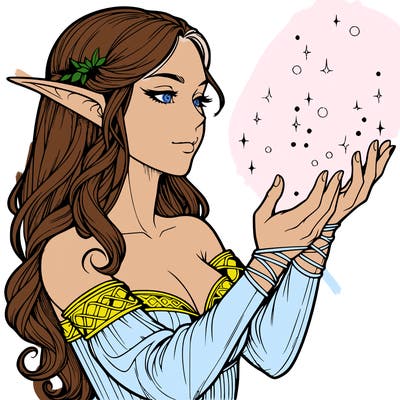 realistic elf girl doing magic