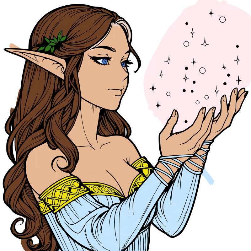 realistic elf girl doing magic