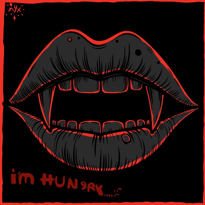 lips with vampire teeth