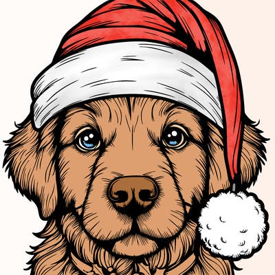 realistic dog with a christmas hat