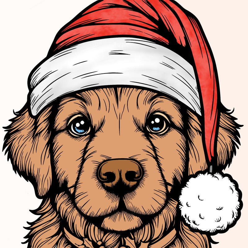 realistic dog with a christmas hat