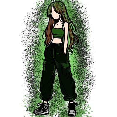 girl in baggy pants crop top and long hair