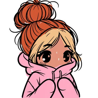 shy girl in big hoodie with messy bun