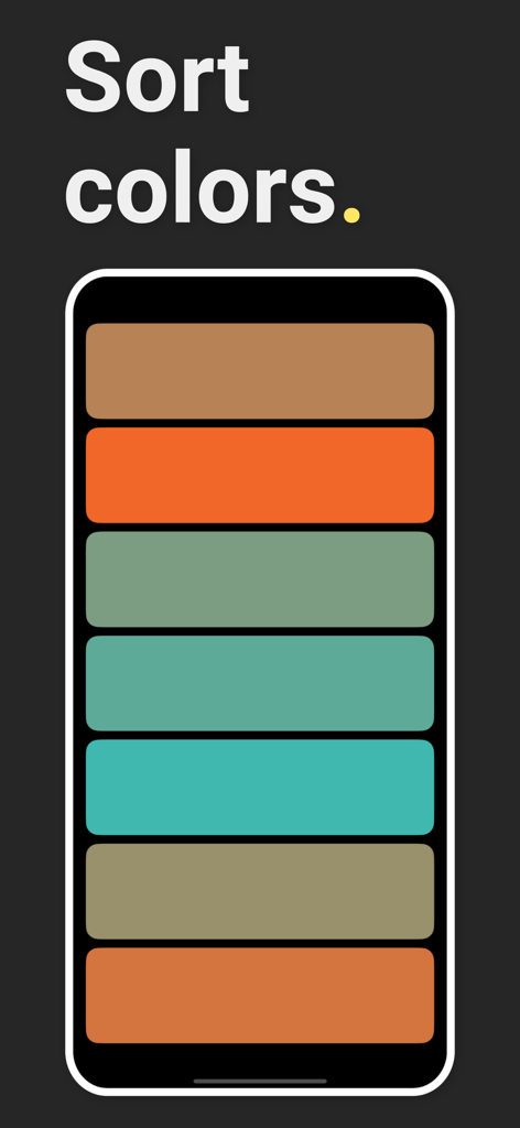 Minimalist app screen showing a stack of horizontal colored bars with the text Sort colors