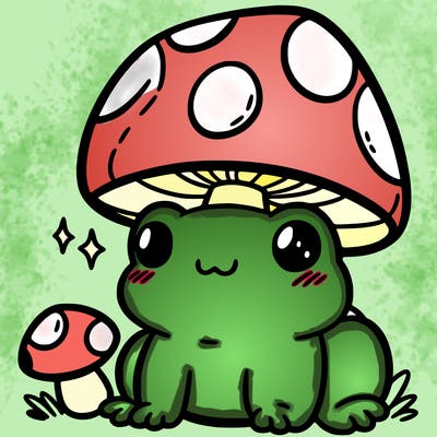 a cute frog with a mushroom hat