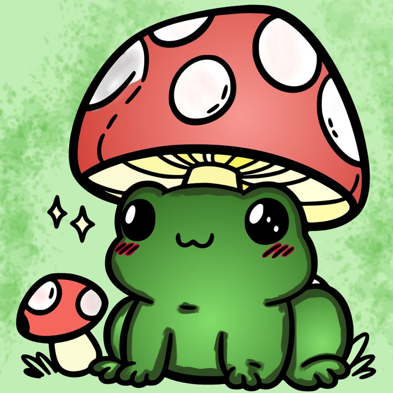 a cute frog with a mushroom hat