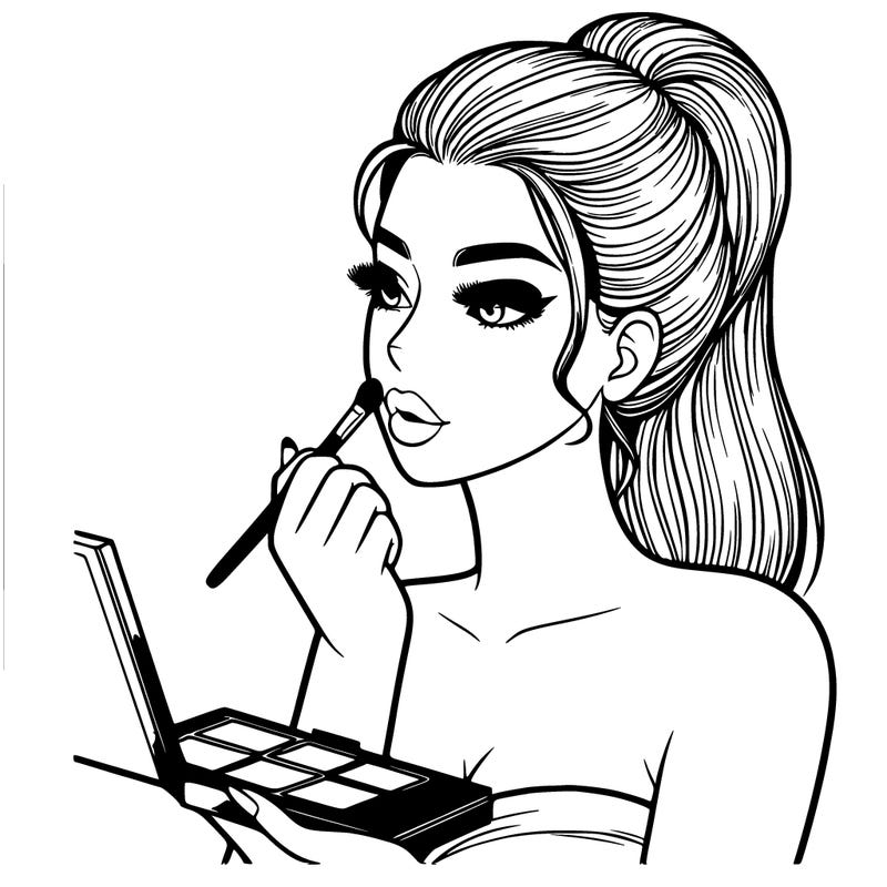 realistic woman applying makeup