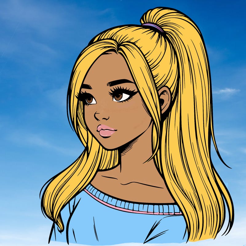 realistic girl with a high ponytail