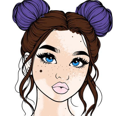 realistic girl with two buns on her hair and lips