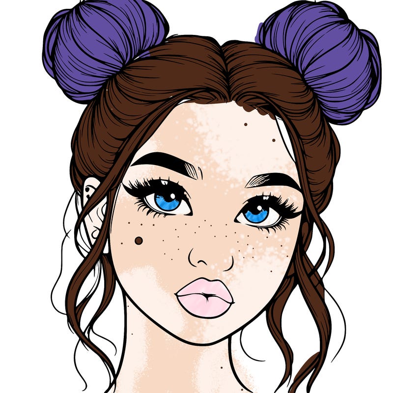 realistic girl with two buns on her hair and lips