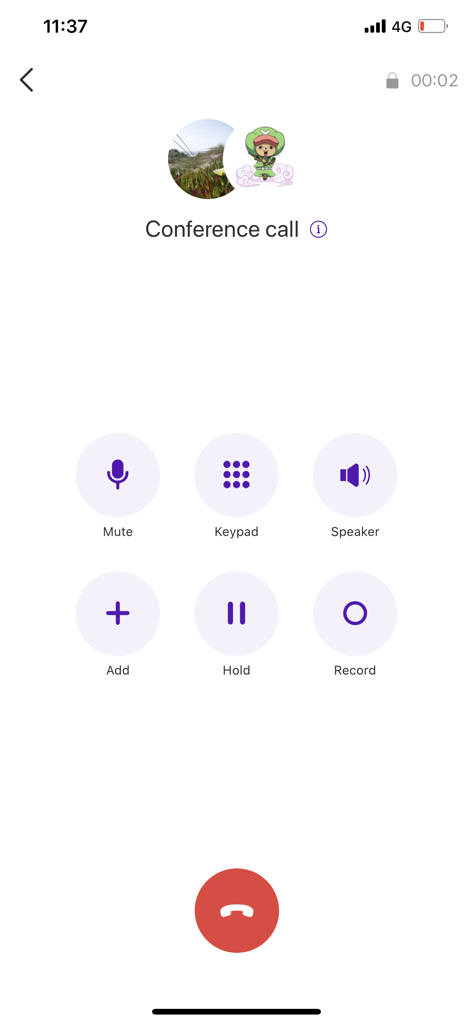 BT Cloud Work - BT Cloud Work mobile app conference call interface showing call management options