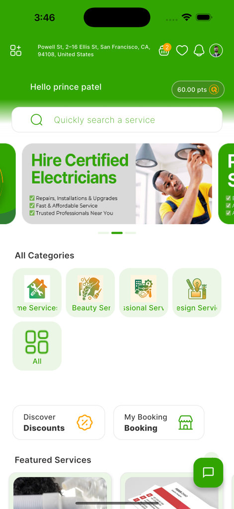 QwickServices - QwickServices app interface for booking local home services like electricians
