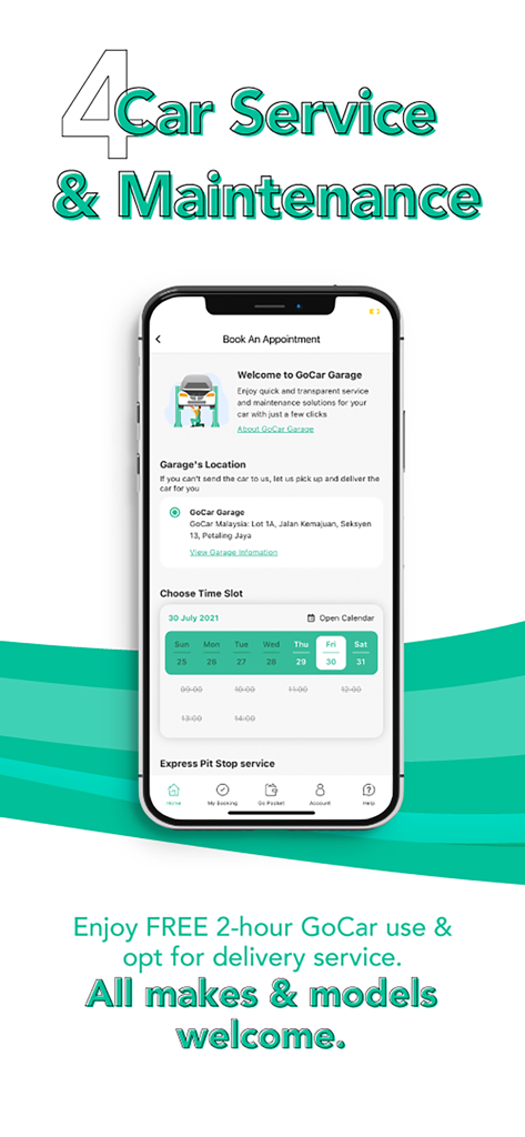 GoCar Malaysia - GoCar Malaysia mobile app screen for booking car service and maintenance appointments through GoCar Garage