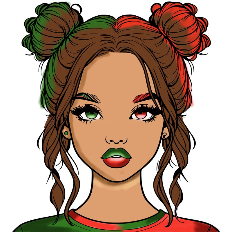 realistic girl with two buns in hair and lips