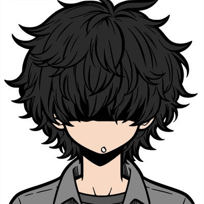 manga boy fluffy hair covering his eyes