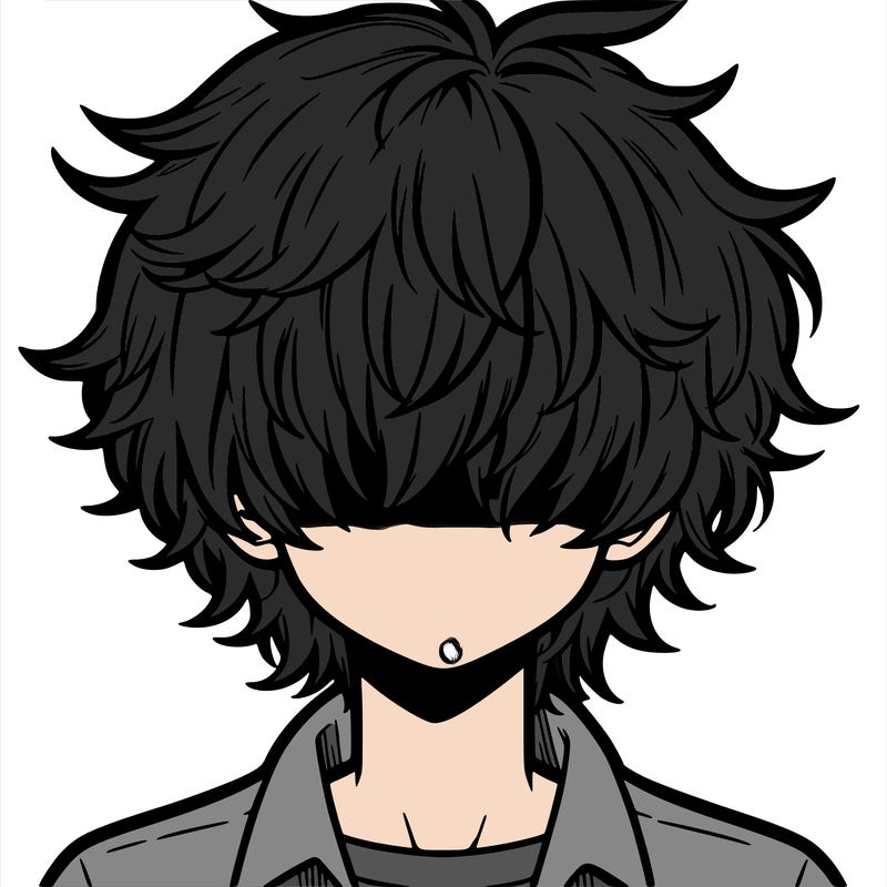 manga boy fluffy hair covering his eyes
