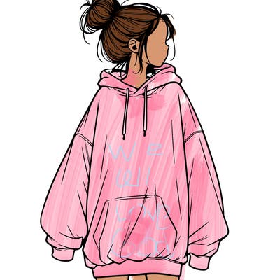 realistic girl with a oversized sweatshirt on and a bun