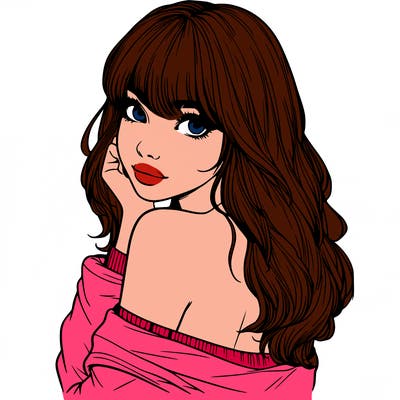 realistic girl with bangs looking over her shoulder