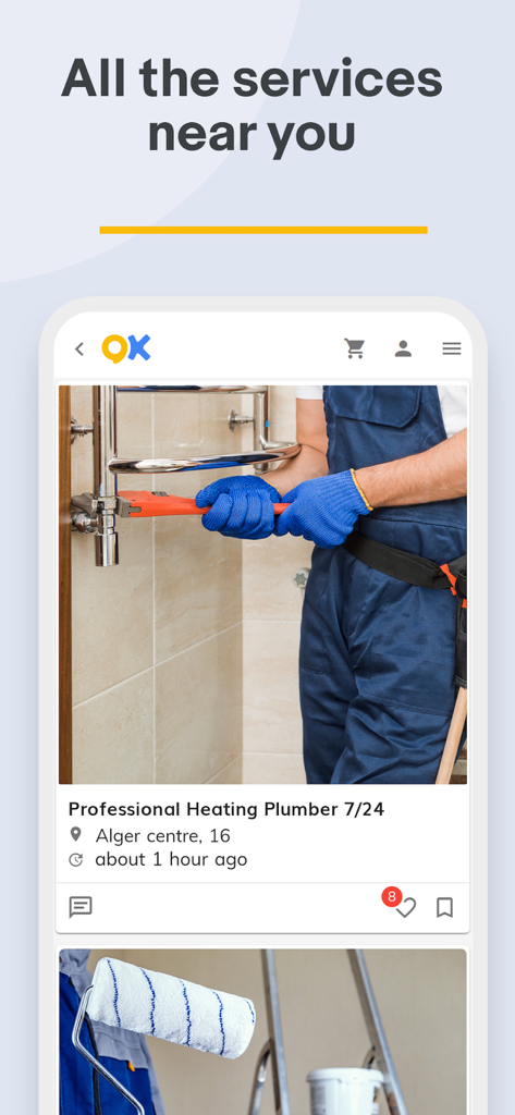 Ouedkniss - Capture d'écran de l'application Ouedkniss montrant une annonce de service professionnel de chauffagiste plombier à Alger