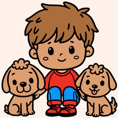 boy with two dogs