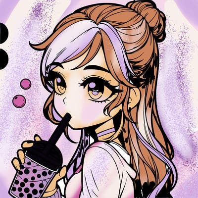 a realistic girl drinking boba