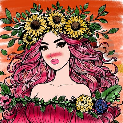 realistic nature goddess with flower crown