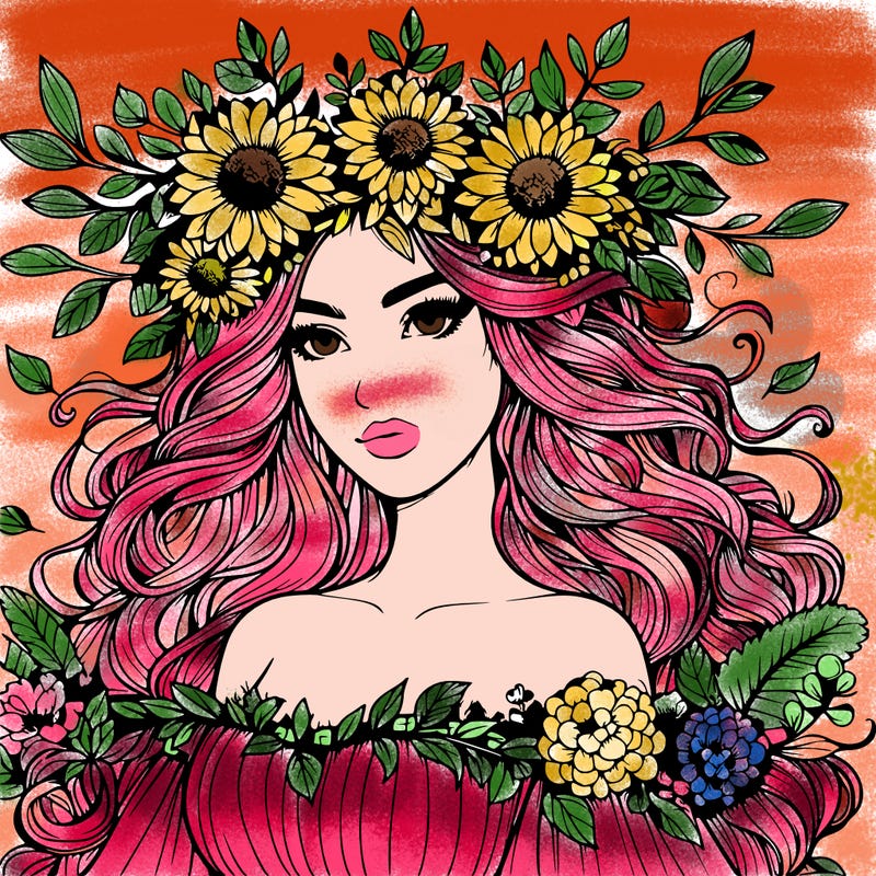 realistic nature goddess with flower crown