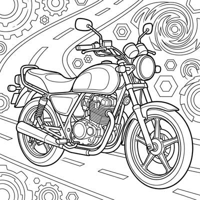Get ready to color a timeless classic with our standard motorcycle coloring page, featuring a detailed bike ready for your personal touch. The intricate mechanical background adds an extra layer of challenge and fun for enthusiasts of all ages.