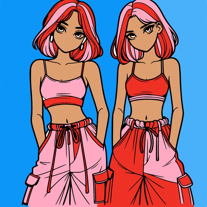 two girls with crop top with baggy pants