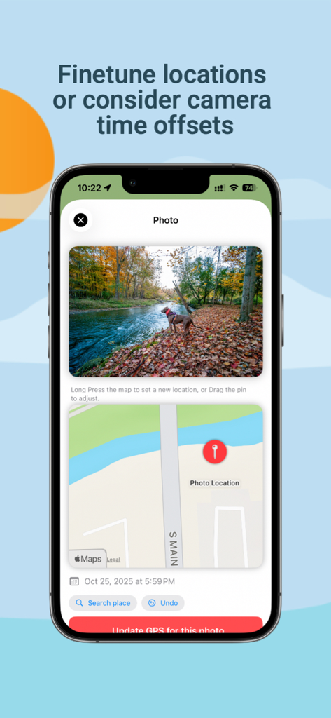 A map interface for manually adjusting and updating photo GPS location metadata
