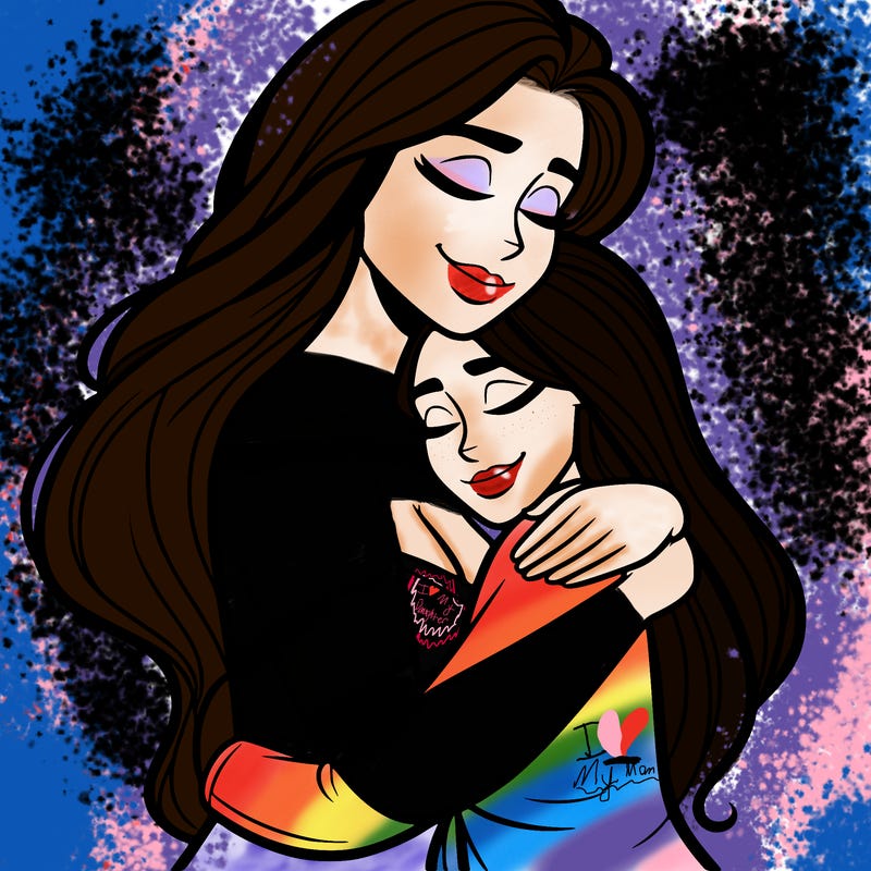 woman hugging another person