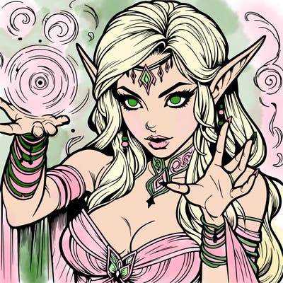 realistic scary beautiful elf sorceress casting spell