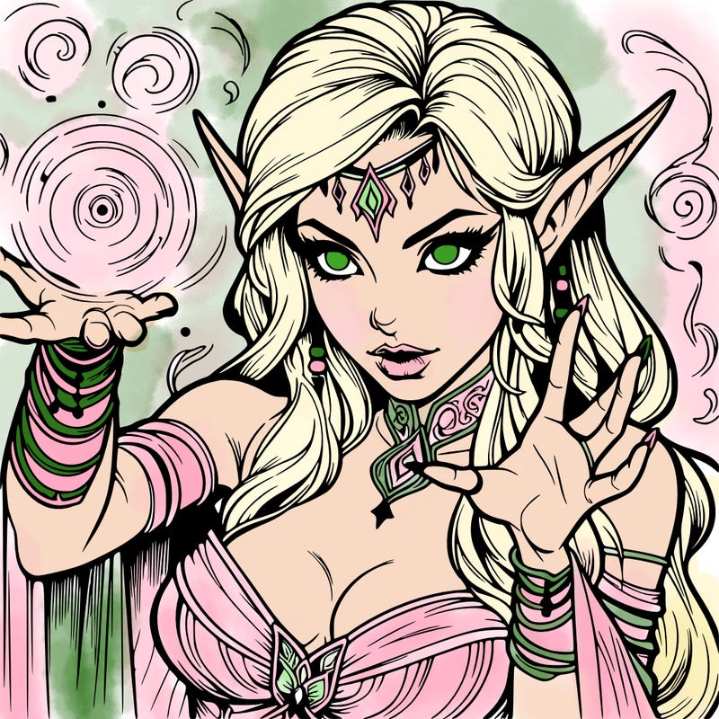 realistic scary beautiful elf sorceress casting spell