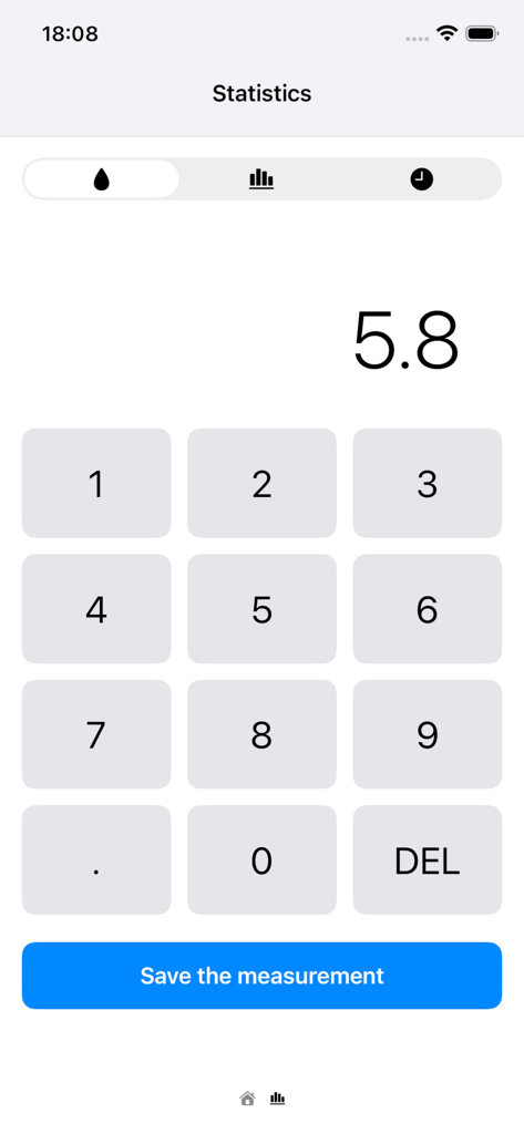 Numeric keypad interface for logging blood uric acid test results in the PuriCalc app