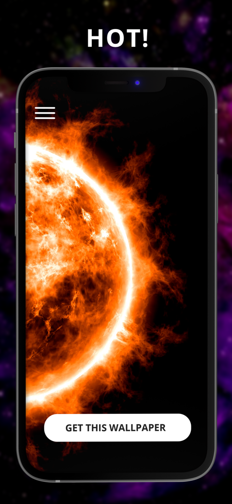 The Best 3D Live Wallpaper - iPhone mostrando un fondo de pantalla animado 3D de un sol ardiente.