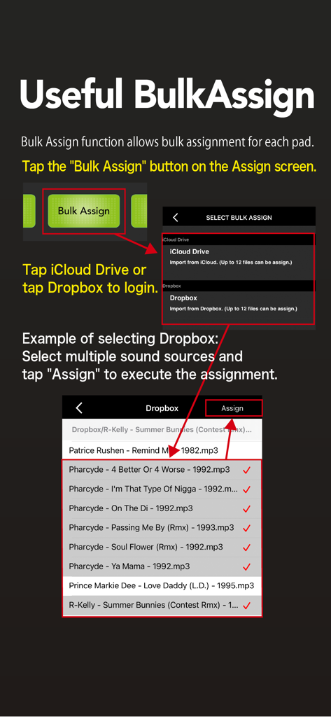 SoundPad Pro - Tutorial para o recurso Bulk Assign do SoundPad Pro para importar vários arquivos de áudio do Dropbox ou iCloud Drive.