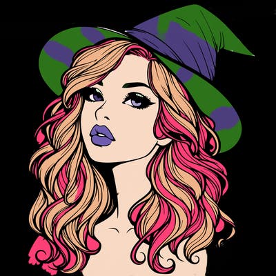 realistic witch girl with wavy hair and lips
