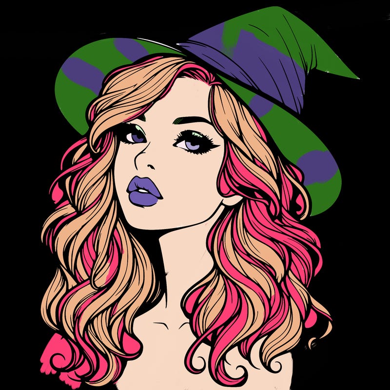 realistic witch girl with wavy hair and lips